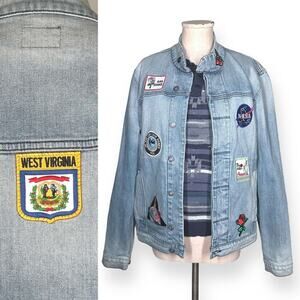 Rare HUDSON JEANS Motorcycle Denim Jacket Embroidered Hipster Trucker Western